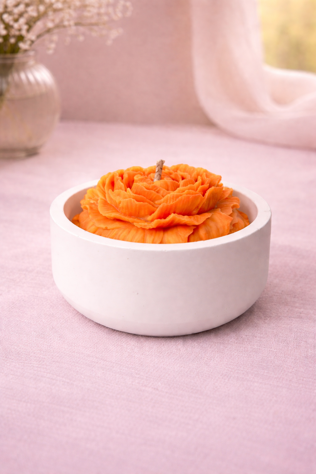 Floral Bloom Candle in Concrete Vessel