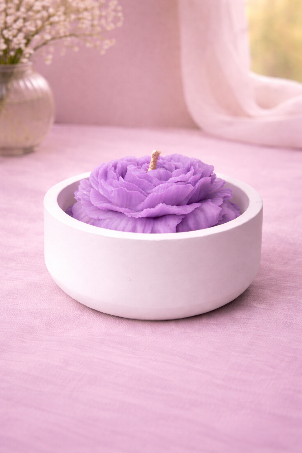 Floral Bloom Candle in Concrete Vessel