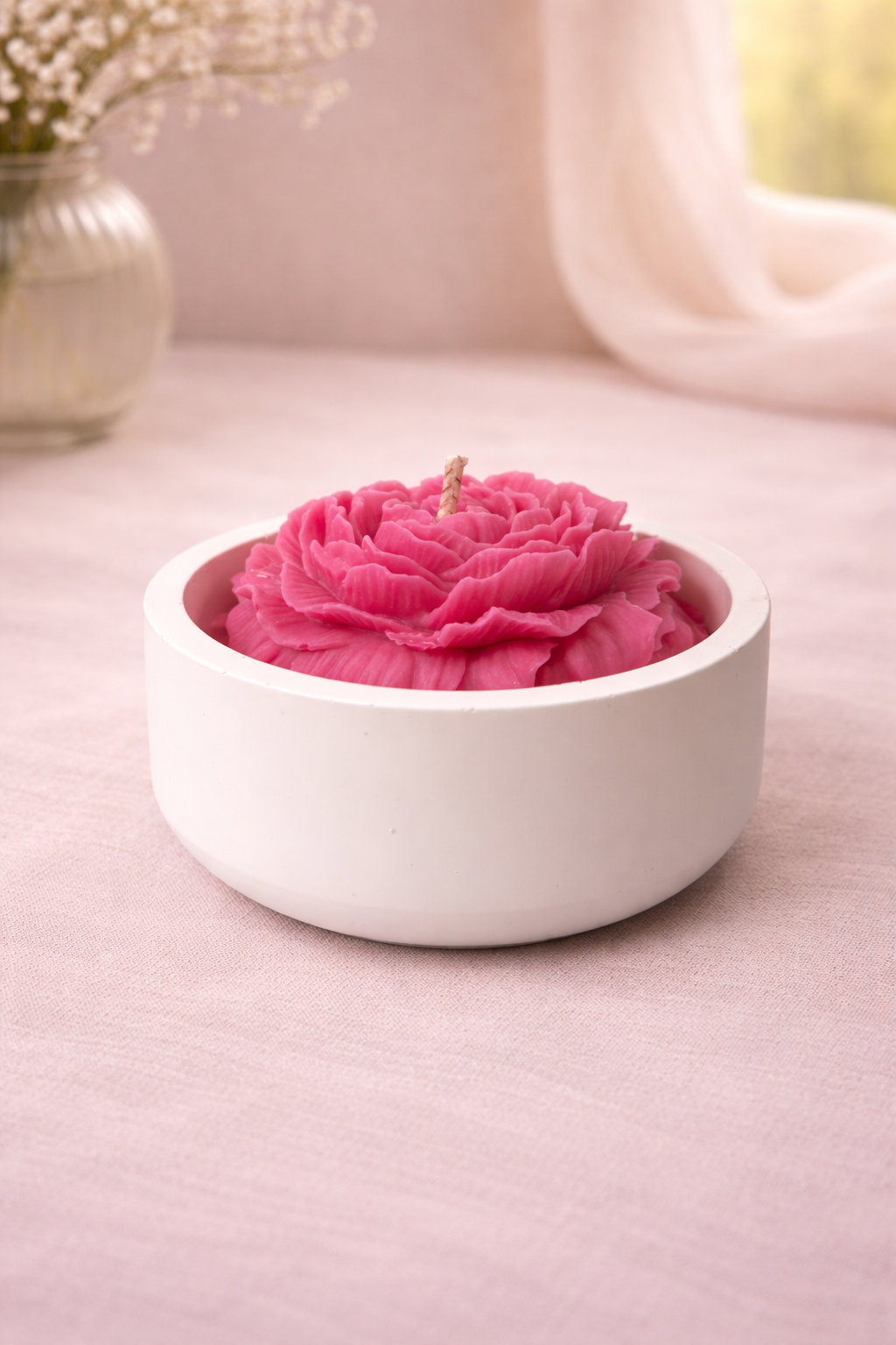 Floral Bloom Candle in Concrete Vessel