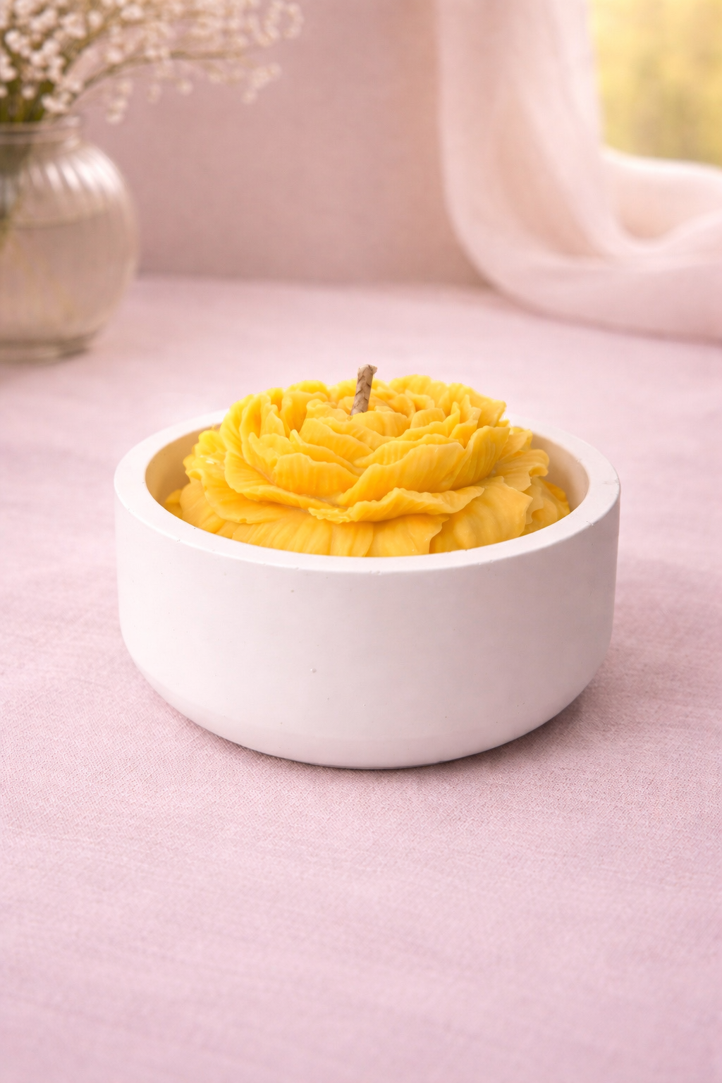 Floral Bloom Candle in Concrete Vessel