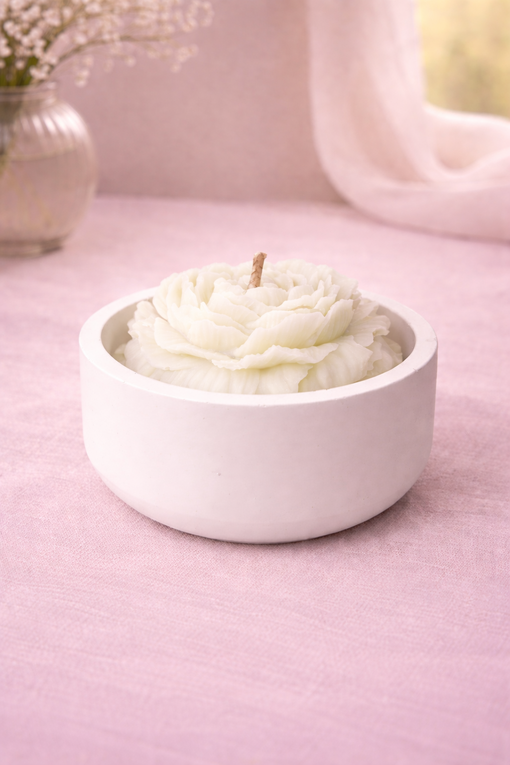 Floral Bloom Candle in Concrete Vessel