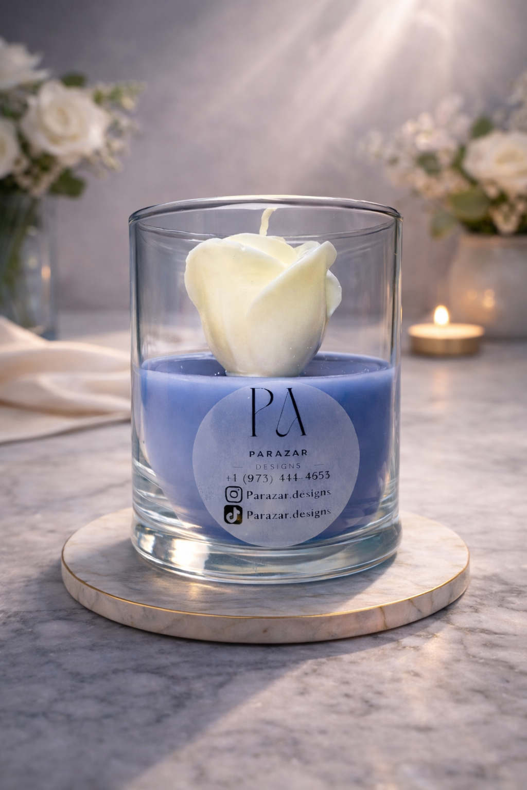 Luxury Rose Flower Candle – Aesthetic Glass Jar Home Decor Candle