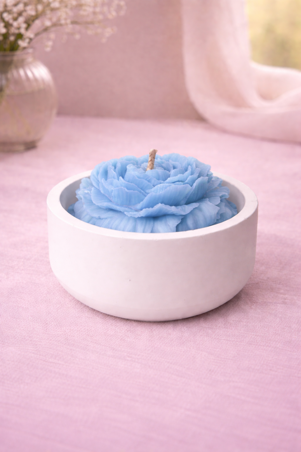 Floral Bloom Candle in Concrete Vessel